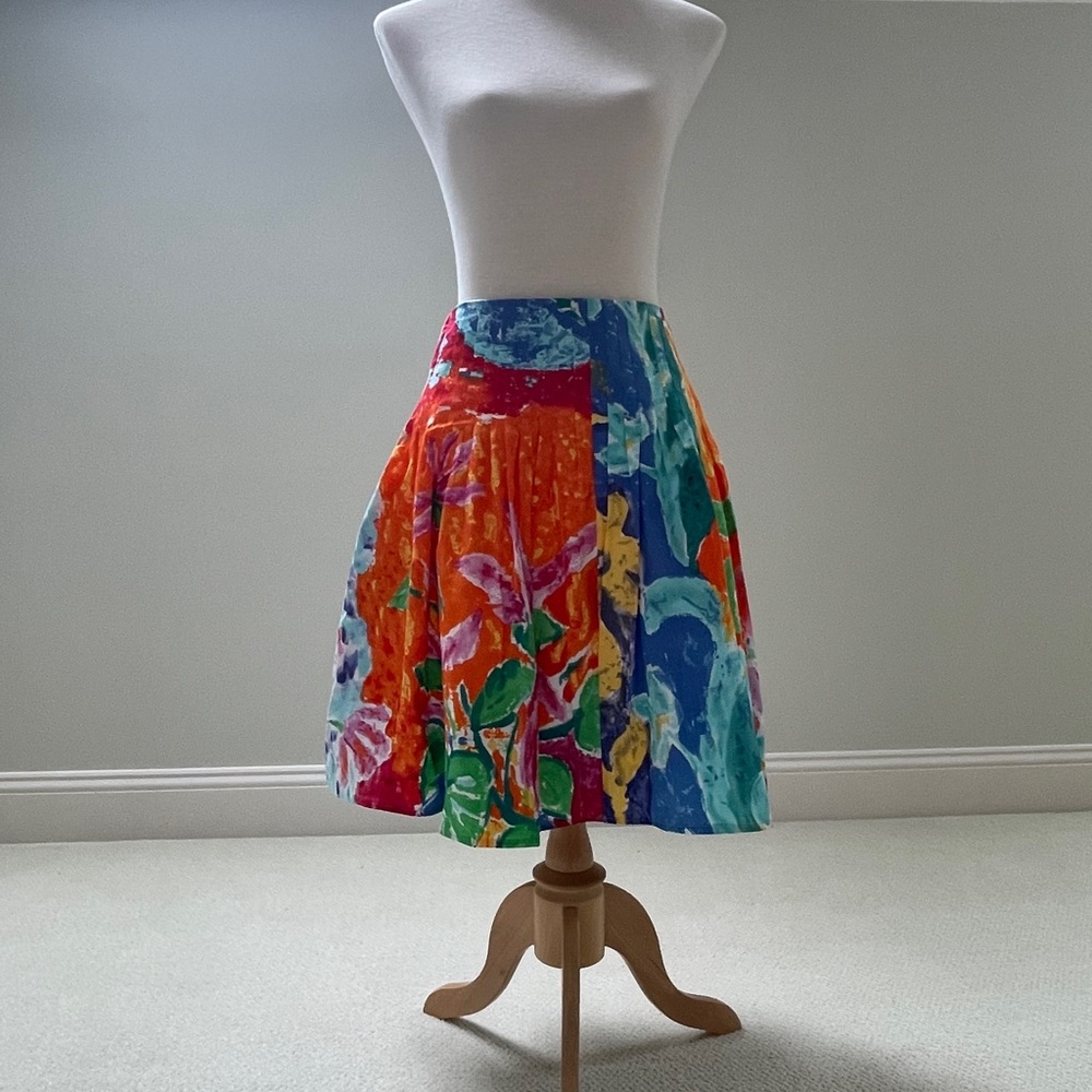 Ralph Lauren Orange and Blue Skater Skirt Knee-Length Resort Wear